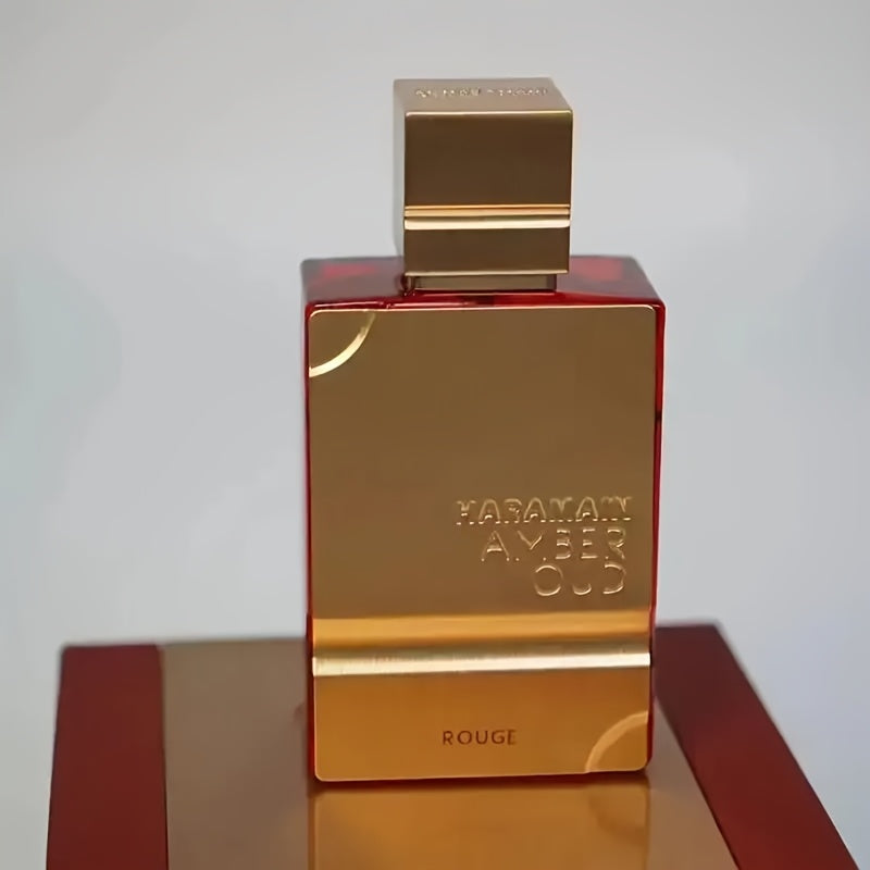 HARAMAIN Amber Oud Red Perfume - Arabian Scent, Long-Lasting 2.03oz Eau De Toilette, Luxury Golden & Red Design, Perfect Valentine’s Day Gift for Men & Women, Longlasting Scent | Modern Cap Design | Goldtoned Bottle, Arabic