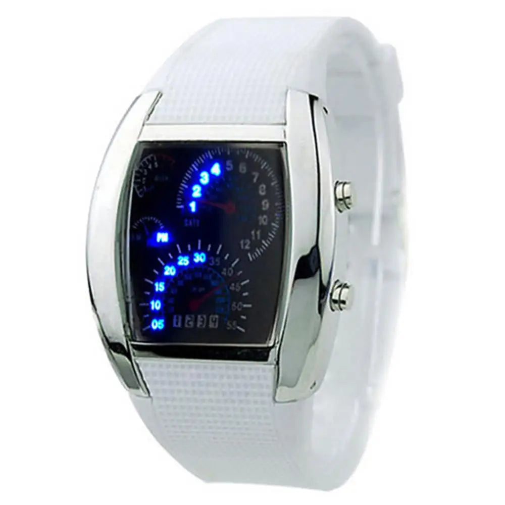 HOT SALES！！！New Arrival Cool Rubber Band RPM Speedometer Car Turbo Style Digital LED Wrist Watch Gift