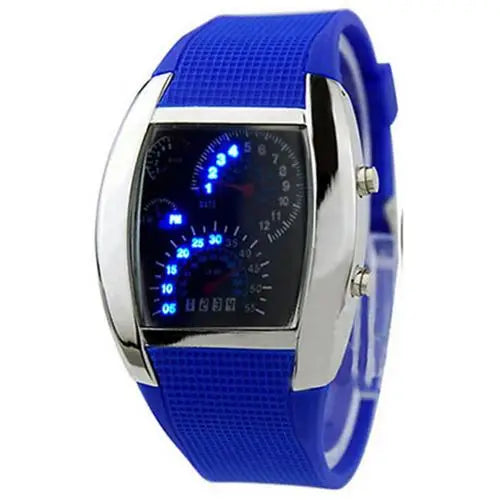 HOT SALES！！！New Arrival Cool Rubber Band RPM Speedometer Car Turbo Style Digital LED Wrist Watch Gift