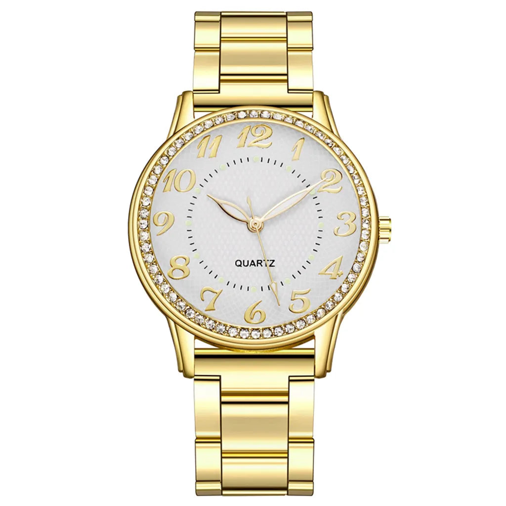 Brand Women Watches Fashion Circular Ladies Quartz Watch Bracelet Set Golden Dial Simple Rose Gold Mesh Luxury Watches Women#3