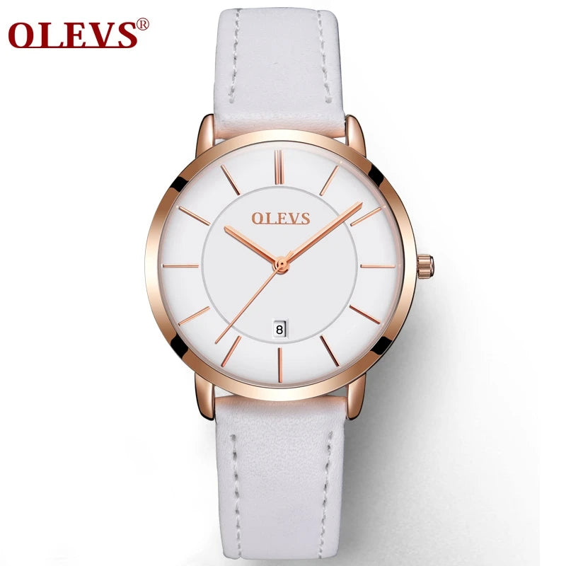 OLEVS Women Watch Red  Casual Leather Ladies Watches Luxury Quartz Female Wristwatches Brand Clock Ultra Thin Surface 6.5MM5869