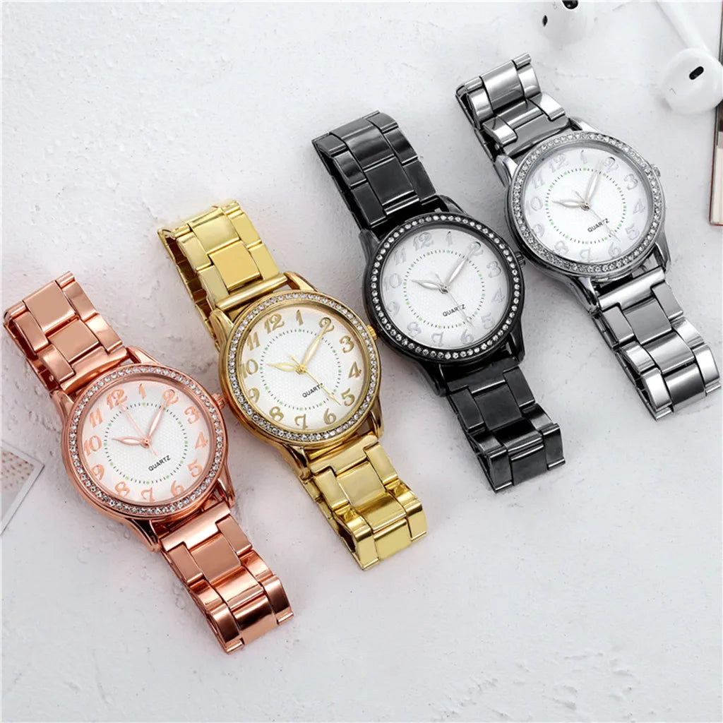 Brand Women Watches Fashion Circular Ladies Quartz Watch Bracelet Set Golden Dial Simple Rose Gold Mesh Luxury Watches Women#3