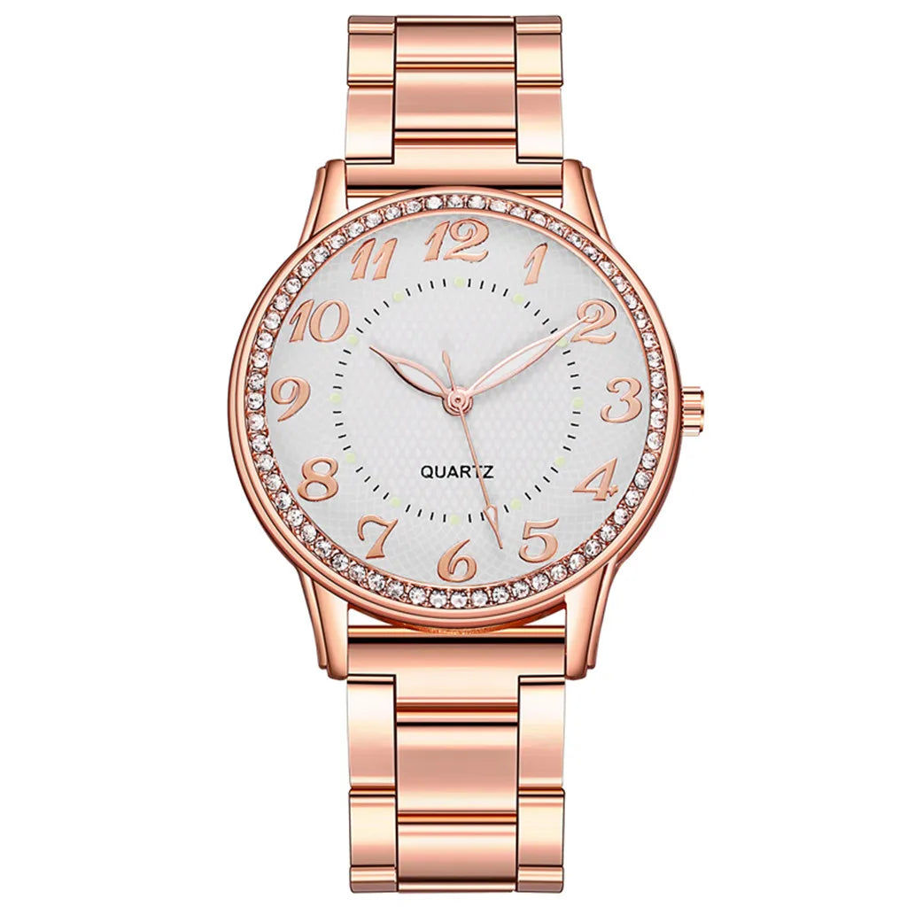 Brand Women Watches Fashion Circular Ladies Quartz Watch Bracelet Set Golden Dial Simple Rose Gold Mesh Luxury Watches Women#3