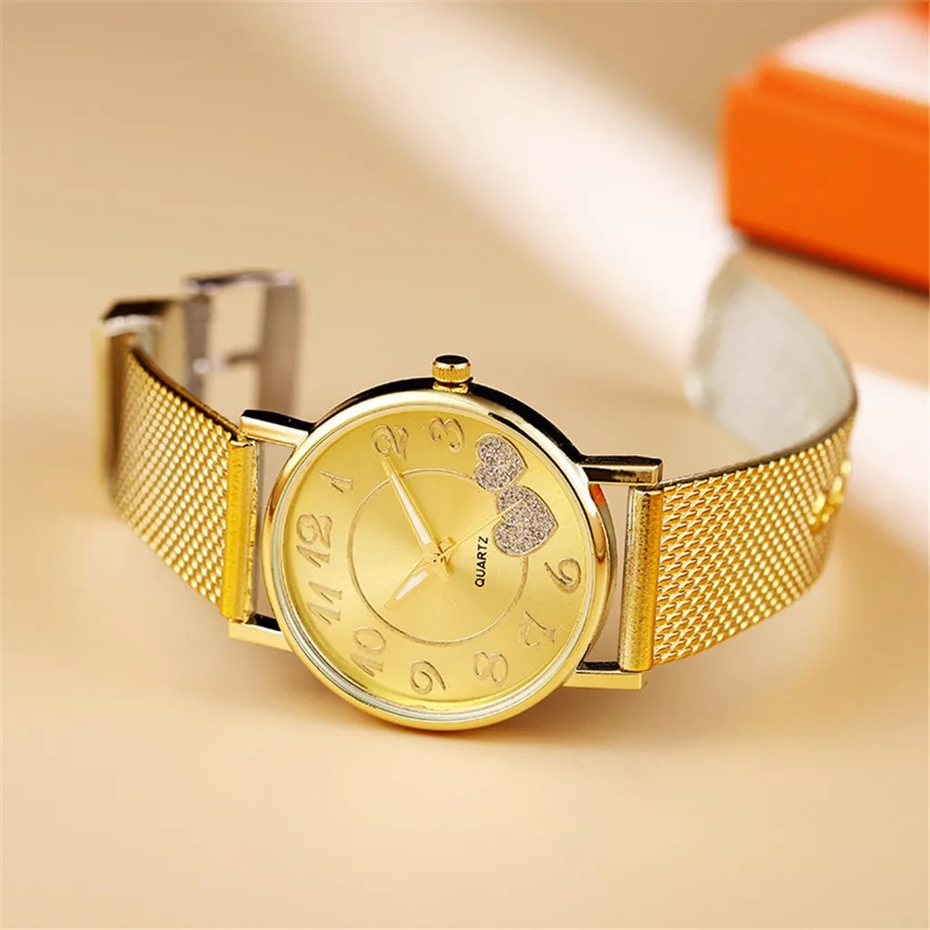 Fashion Women Watches Men Gold Watch Silver Heart Dial Silicone Mesh Belt Wristwatch Reloj Mujer Montre Femme Women's Watch 2024