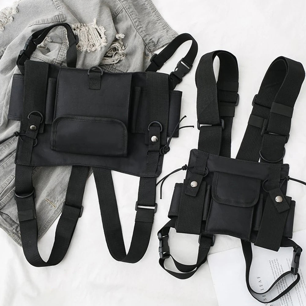 Unisex Chest Bag Outdoor Adjustable Vest Chest Bag Shoulder Waist Bag Elastic Hip Hop Vest Streetwear Bag Waist