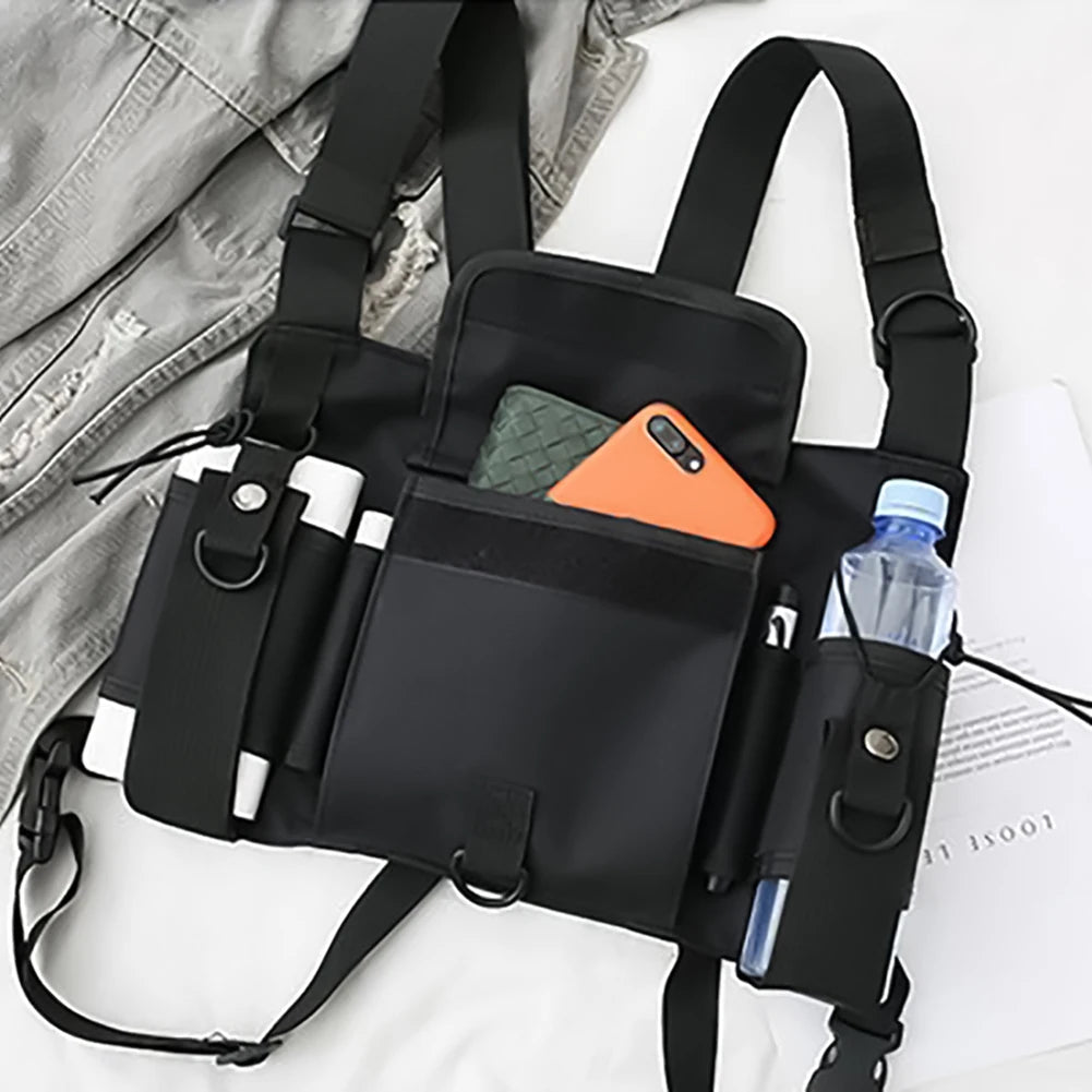 Unisex Chest Bag Outdoor Adjustable Vest Chest Bag Shoulder Waist Bag Elastic Hip Hop Vest Streetwear Bag Waist