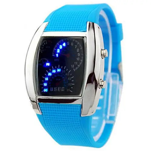 HOT SALES！！！New Arrival Cool Rubber Band RPM Speedometer Car Turbo Style Digital LED Wrist Watch Gift