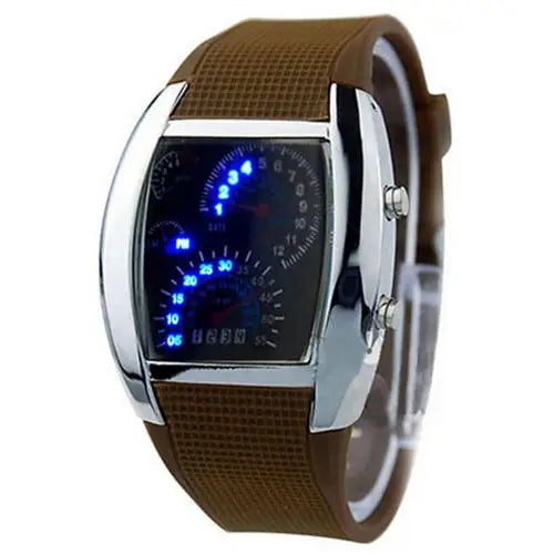 HOT SALES！！！New Arrival Cool Rubber Band RPM Speedometer Car Turbo Style Digital LED Wrist Watch Gift