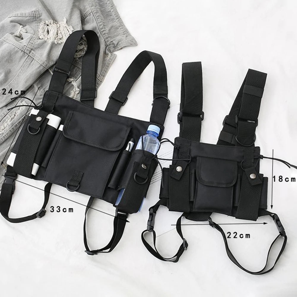 Unisex Chest Bag Outdoor Adjustable Vest Chest Bag Shoulder Waist Bag Elastic Hip Hop Vest Streetwear Bag Waist