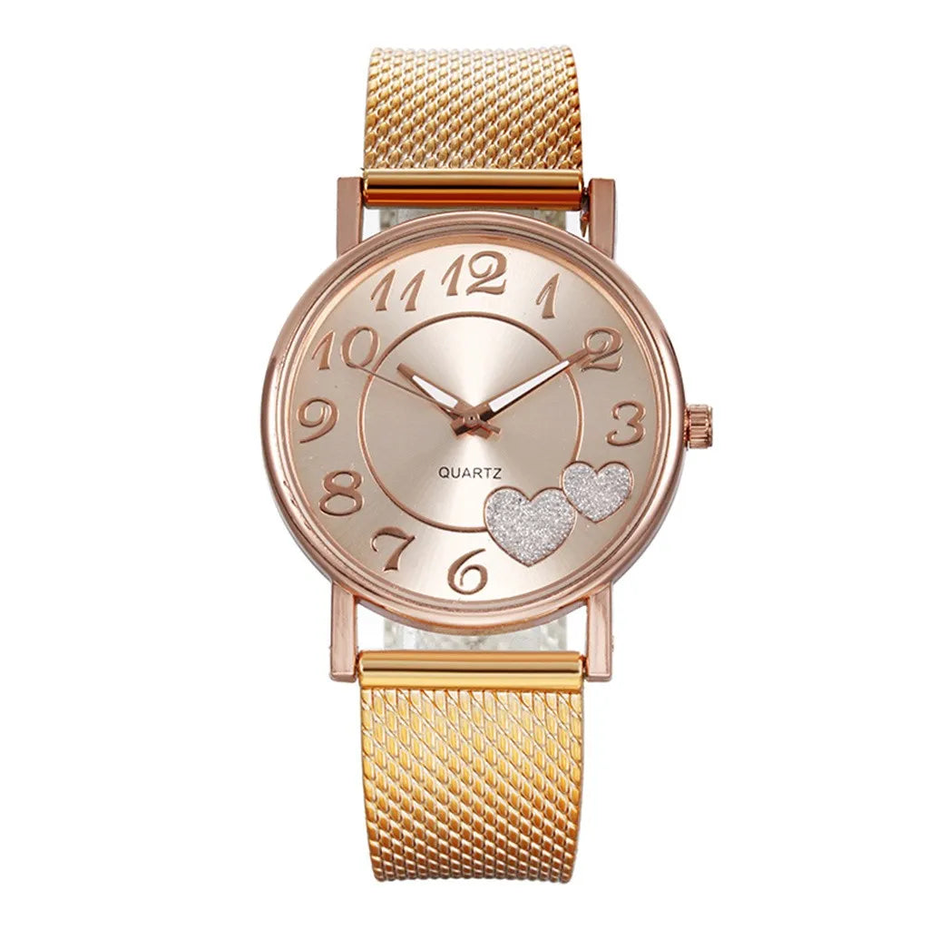 Fashion Women Watches Men Gold Watch Silver Heart Dial Silicone Mesh Belt Wristwatch Reloj Mujer Montre Femme Women's Watch 2024