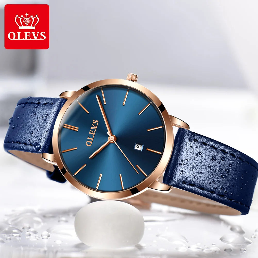 OLEVS Women Watch Red  Casual Leather Ladies Watches Luxury Quartz Female Wristwatches Brand Clock Ultra Thin Surface 6.5MM5869