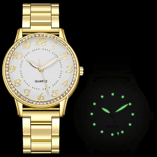 Brand Women Watches Fashion Circular Ladies Quartz Watch Bracelet Set Golden Dial Simple Rose Gold Mesh Luxury Watches Women#3