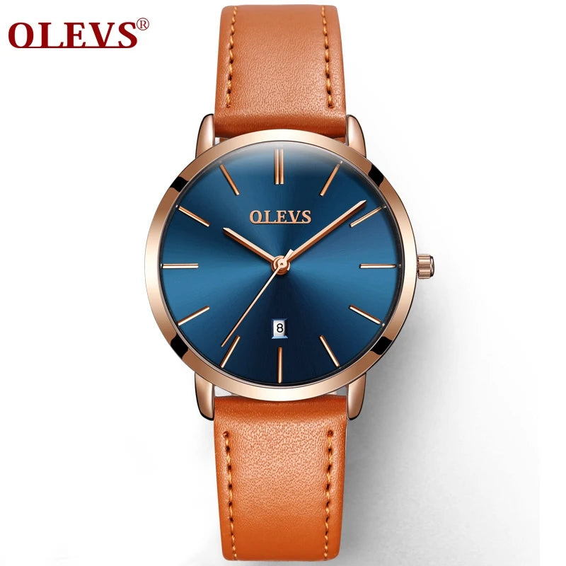 OLEVS Women Watch Red  Casual Leather Ladies Watches Luxury Quartz Female Wristwatches Brand Clock Ultra Thin Surface 6.5MM5869