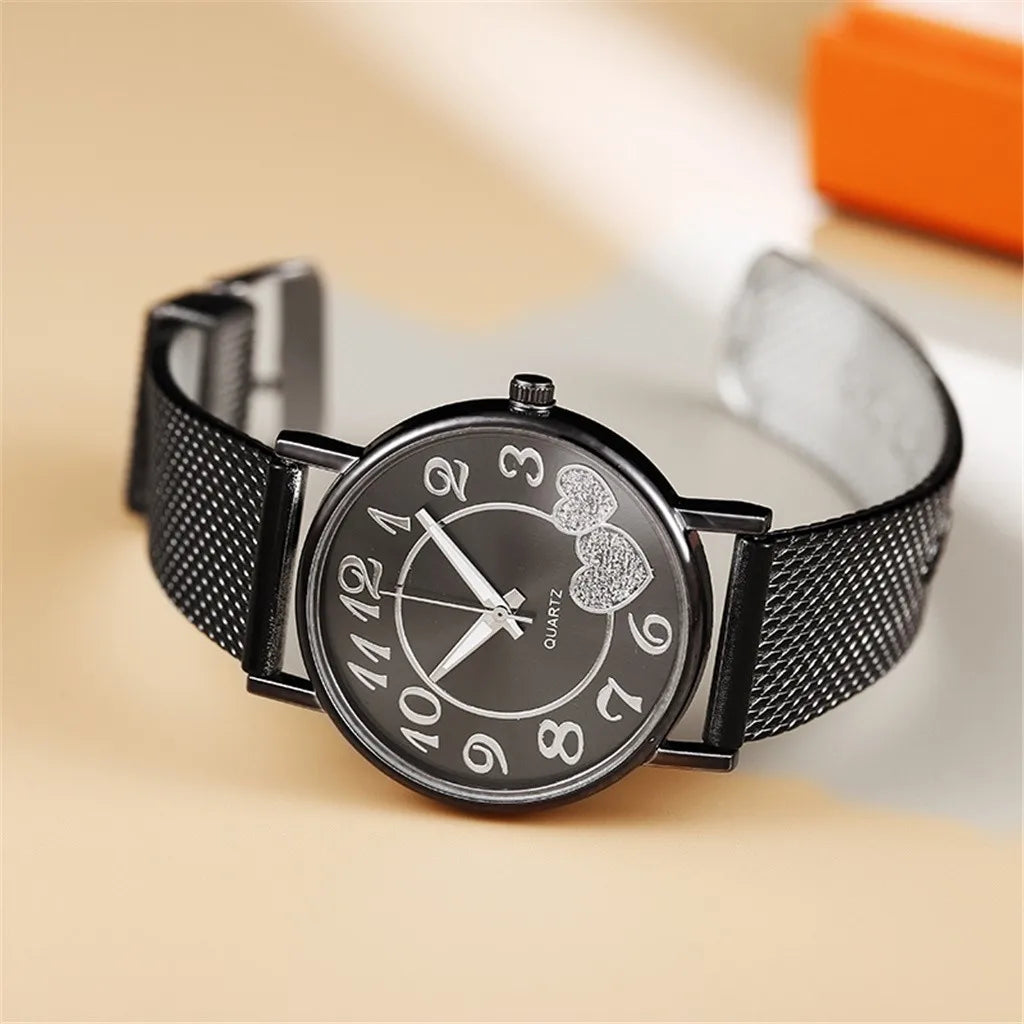 Fashion Women Watches Men Gold Watch Silver Heart Dial Silicone Mesh Belt Wristwatch Reloj Mujer Montre Femme Women's Watch 2024