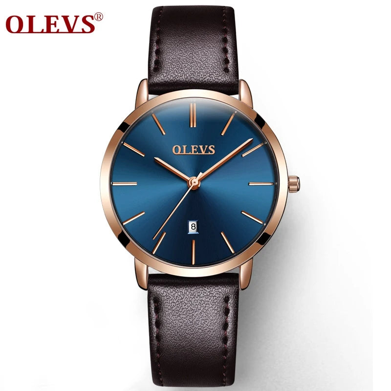 OLEVS Women Watch Red  Casual Leather Ladies Watches Luxury Quartz Female Wristwatches Brand Clock Ultra Thin Surface 6.5MM5869