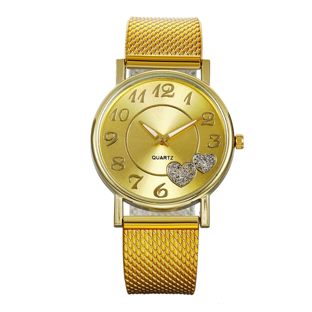 Fashion Women Watches Men Gold Watch Silver Heart Dial Silicone Mesh Belt Wristwatch Reloj Mujer Montre Femme Women's Watch 2024