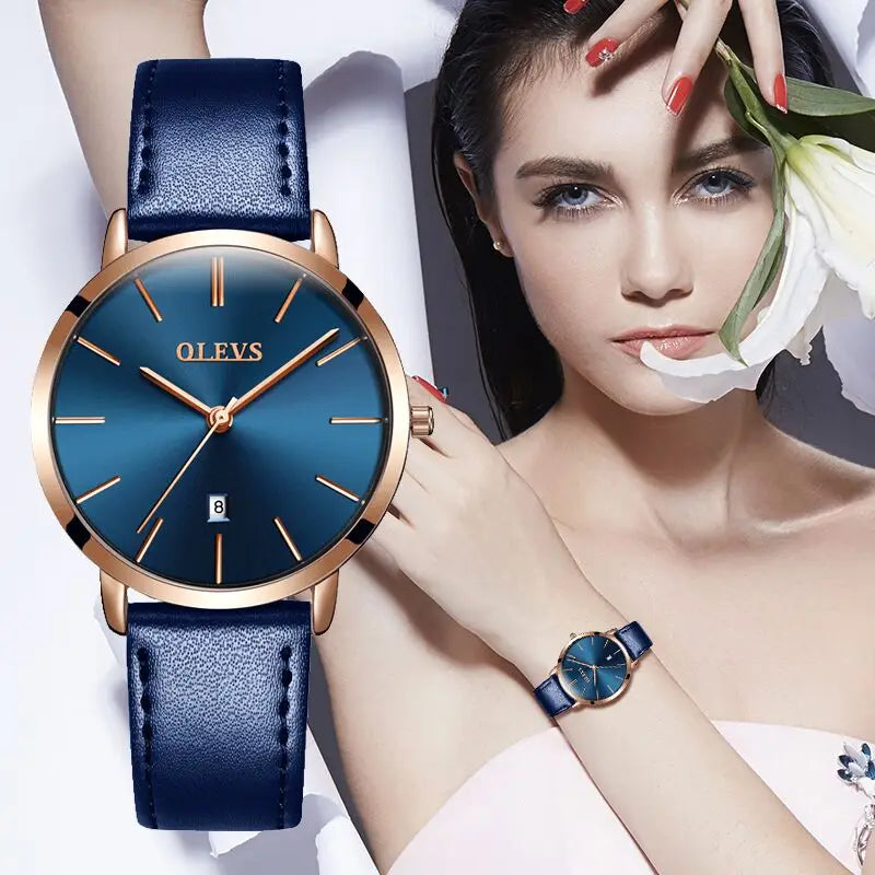 OLEVS Women Watch Red  Casual Leather Ladies Watches Luxury Quartz Female Wristwatches Brand Clock Ultra Thin Surface 6.5MM5869