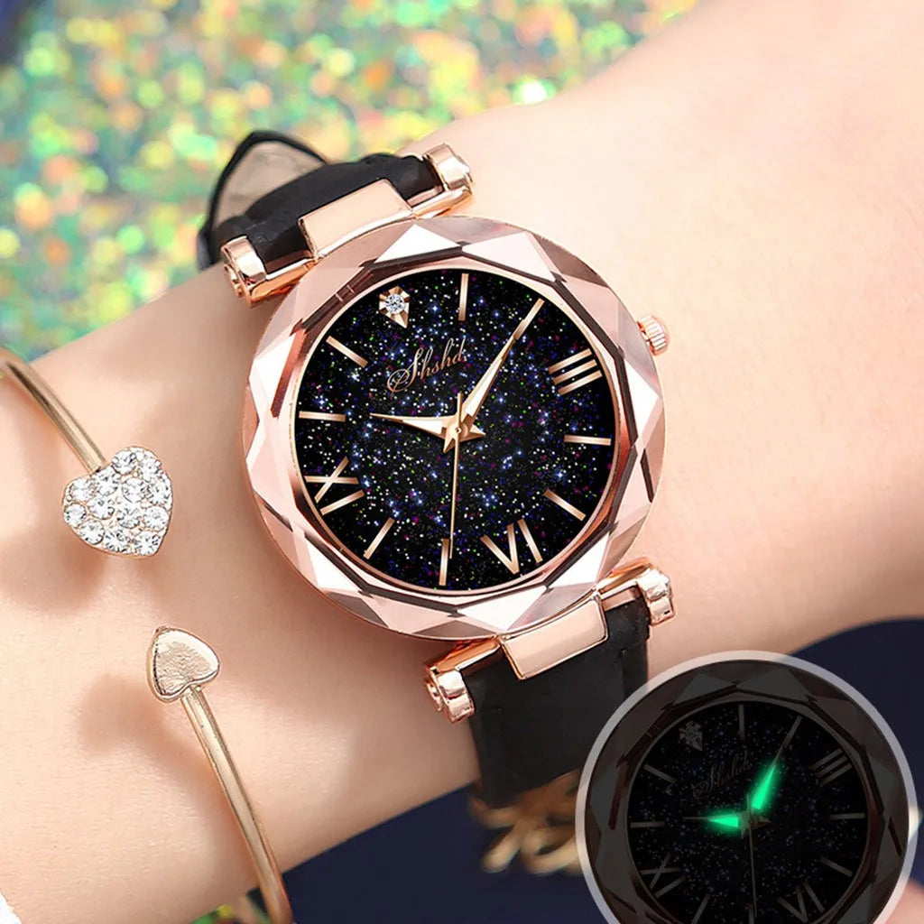 Women's Luxury Quartz Wristwatches Magnetic Magnet Buckle Quartz Clock Geometric Surface Female Luminous Bracelet Watches