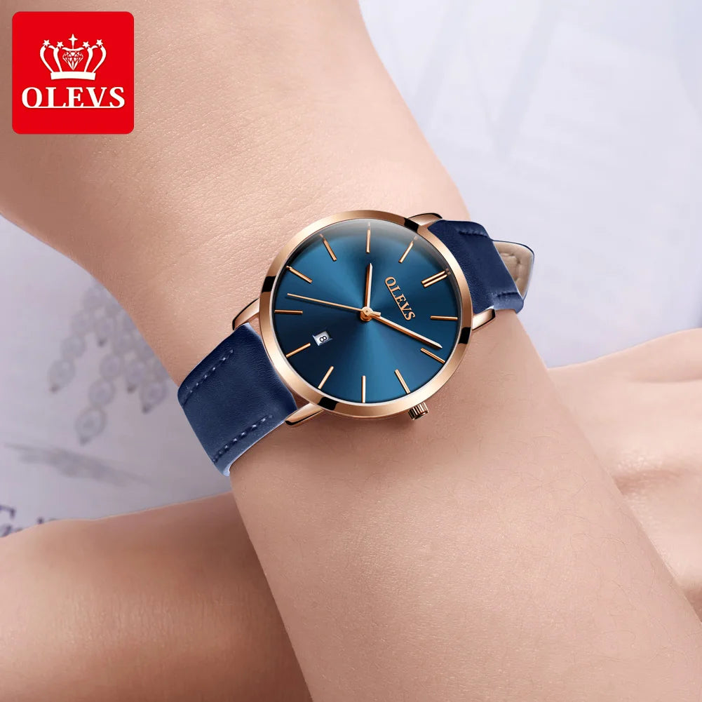 OLEVS Women Watch Red  Casual Leather Ladies Watches Luxury Quartz Female Wristwatches Brand Clock Ultra Thin Surface 6.5MM5869