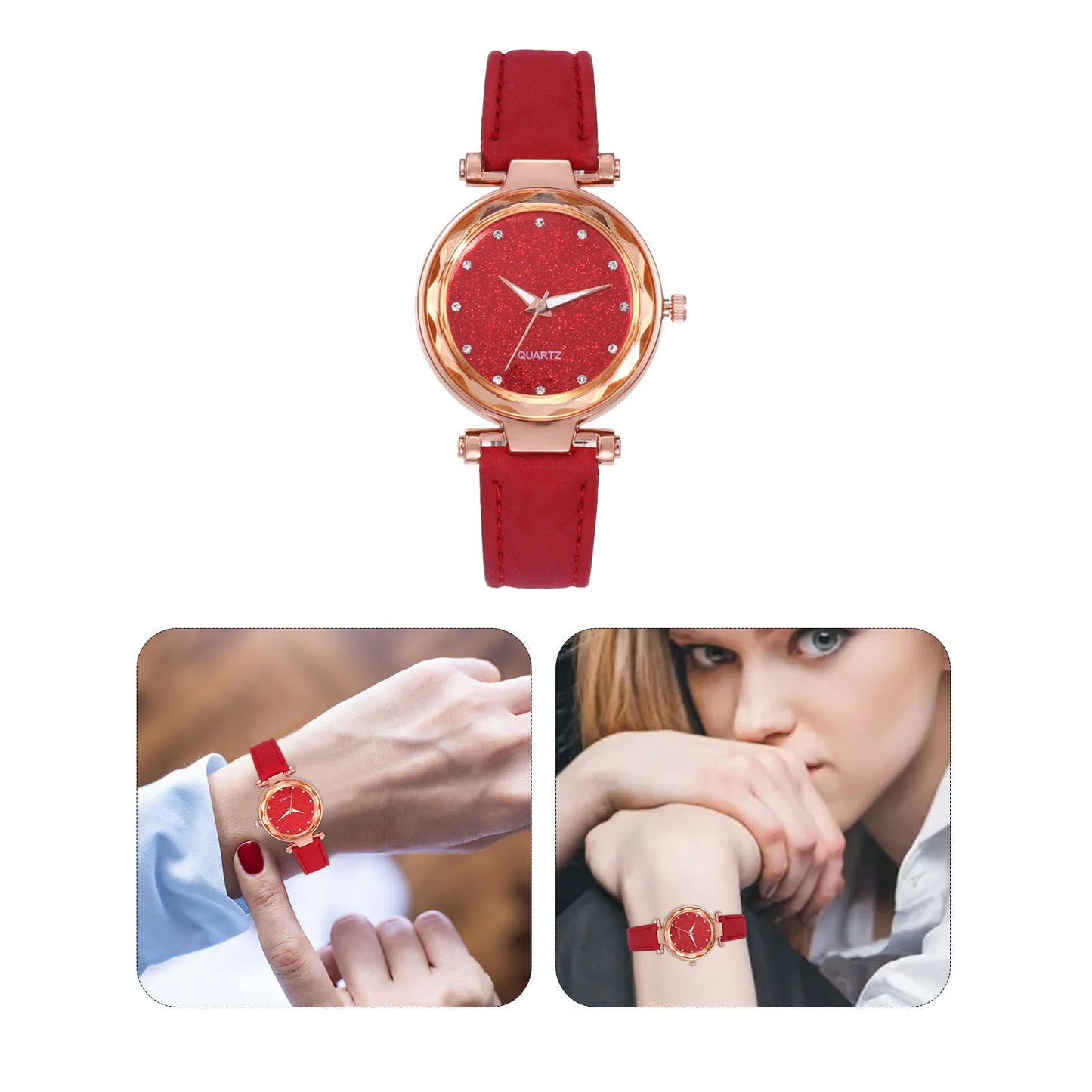 Ladies Fashion Korean Rhinestone Rose Gold Quartz Watch Female Belt Watch Women's Watches Fashion Clock Watch Women Watches