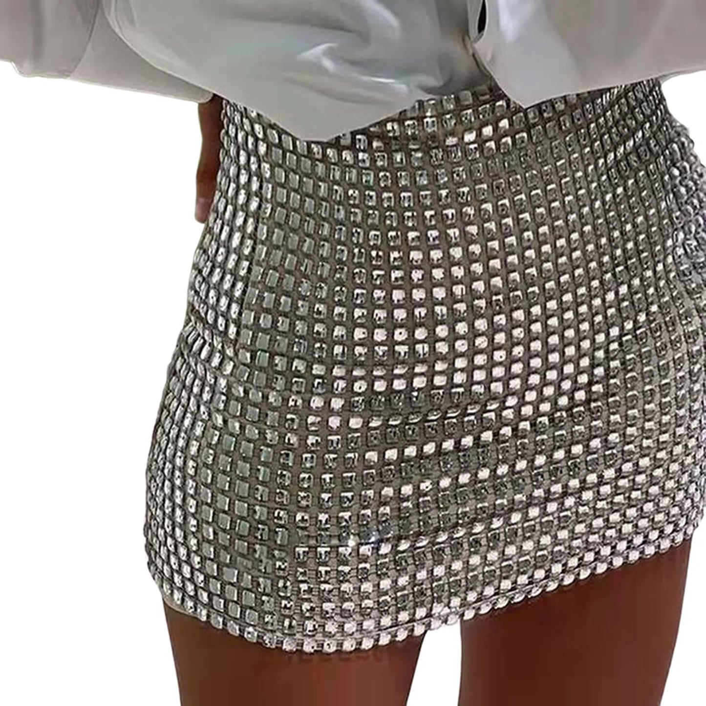 Sexy Sequined Sparkling Pencil Skirt For Women Lattice Design Nightclub Hip Wrapped Skirt Ladies Spring Autumn Mini Skirt