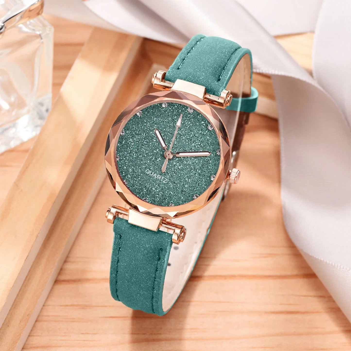 Silver Powder Diamond Face Women'S Watch Frosted Leather Strap For Women'S Casual Trend Two Piece Set Watch Stem Replacement 시계