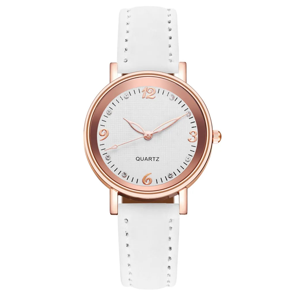 Luxury Bracelet Watch Women's Rose Gold Stainless Alloy Quartz Watches Simple Style Leather Strap Wrist Watch Luminous Watches