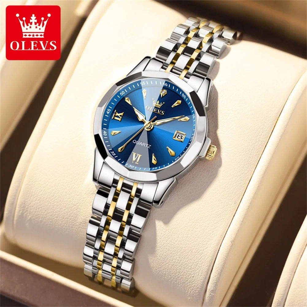 OLEVS 9998 Fashion Simple Women Quartz Watch Classic Rhombus Mirror Waterproof Double Calendar Watch Luxury Elegant Women Watch