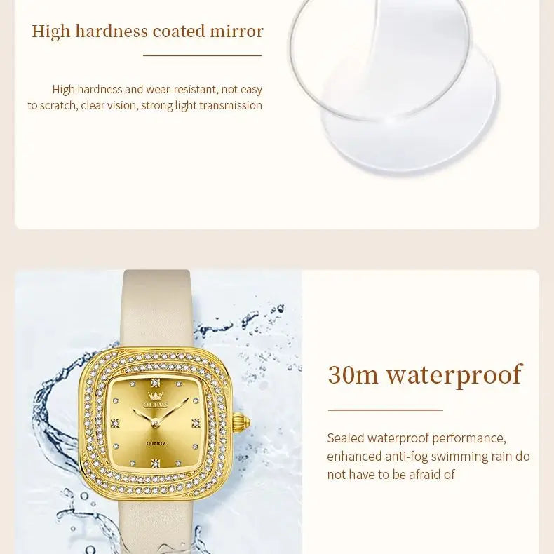 OLEVS 5512 Women Watch Luxury Diamond Square Dial Elegant Comfortable Waterproof Leather Strap Fashion Brand Women Quartz Watch