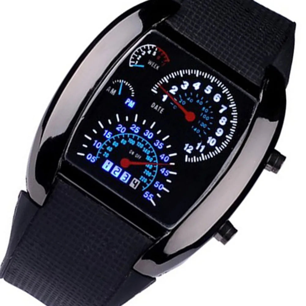 Fashion Aviation Turbo Dial Flash Led Watch Gift Mens Lady Waterproof Sports Car Meter High Quality Casual Watches Reloj Hombre