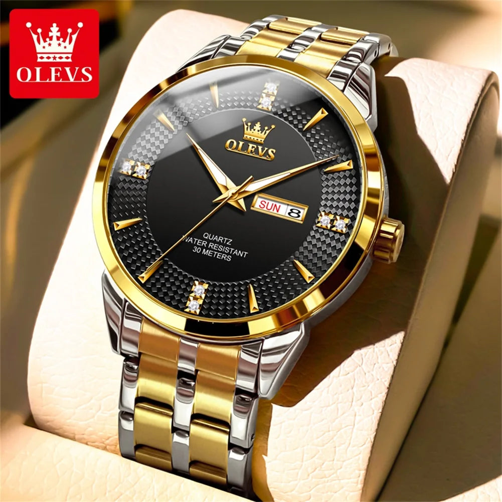 OLEVS 9917 Men Watches Original Classics Fashion Quartz WristwatchDiamond Scale Reloj  Waterproof Luminous Date Display Watch