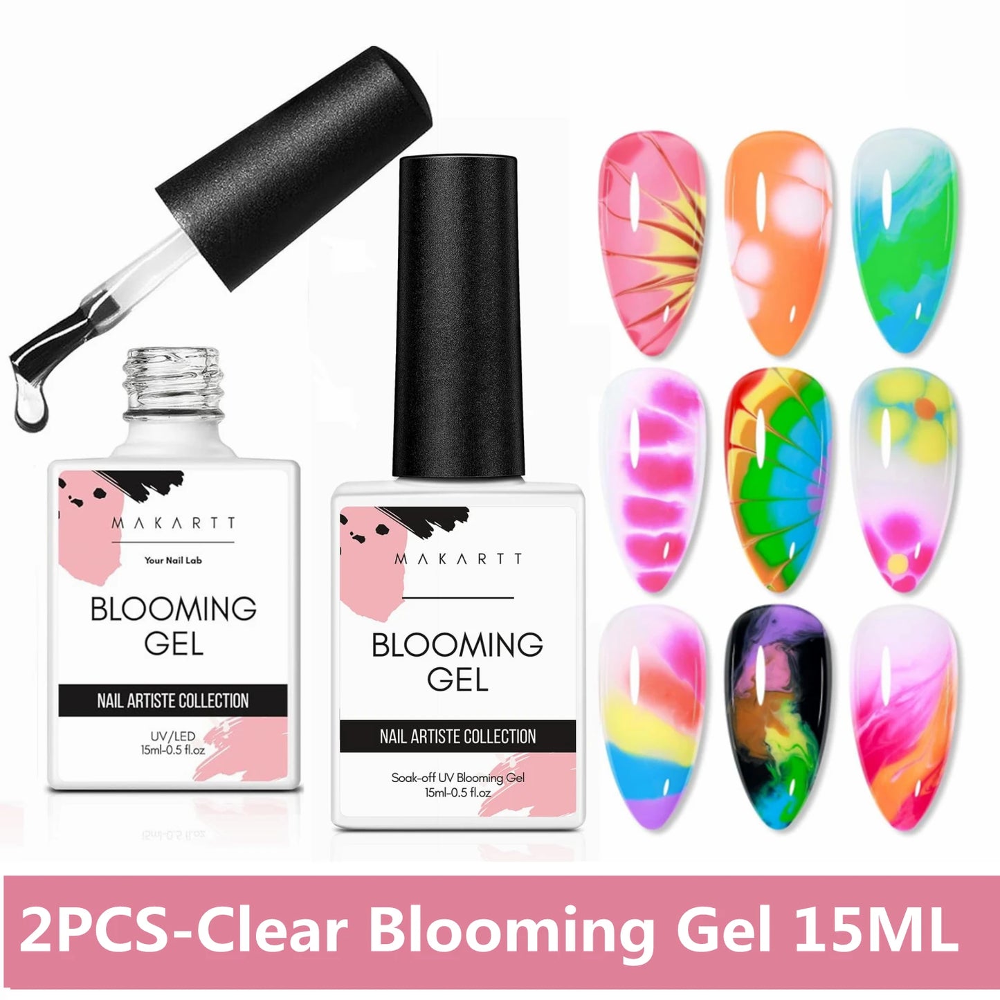 Makartt  Clear Blooming Gel, 15ml Soak Off Nail Lamp Gel Nail Polish Glossy Finish Long Lasting for Home Nail DIY Manicure