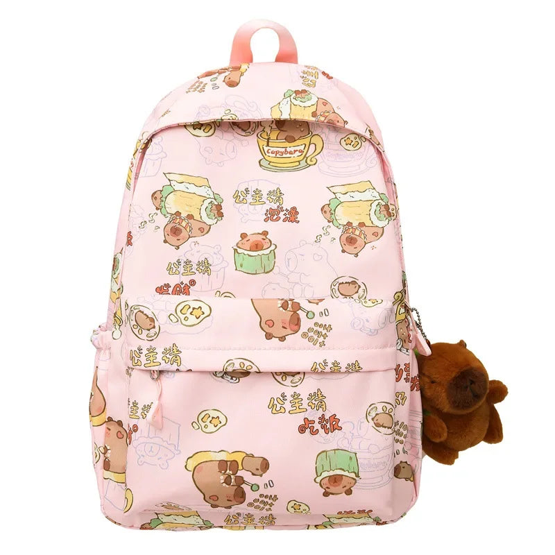 Cute Girl Backpack Lightweight Middle School Bag Large Capacity Capybara Student Backpack Nylon Handbag Student Laptop Bag