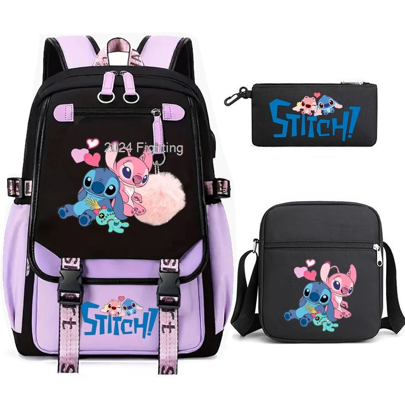 3pcs Lilo And Stitch Backpacks Capacity School Students Schoolbag Junior High School leisure Girls With Shoulder bag