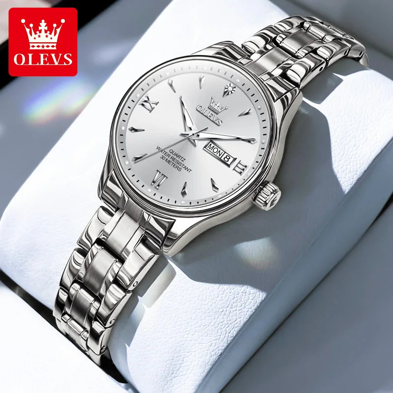 OLEVS Top Brand Elegant Women's Watches Gold Waterproof Fashion Original Quartz Watch for Lady Calendar Week Female Wristwatch