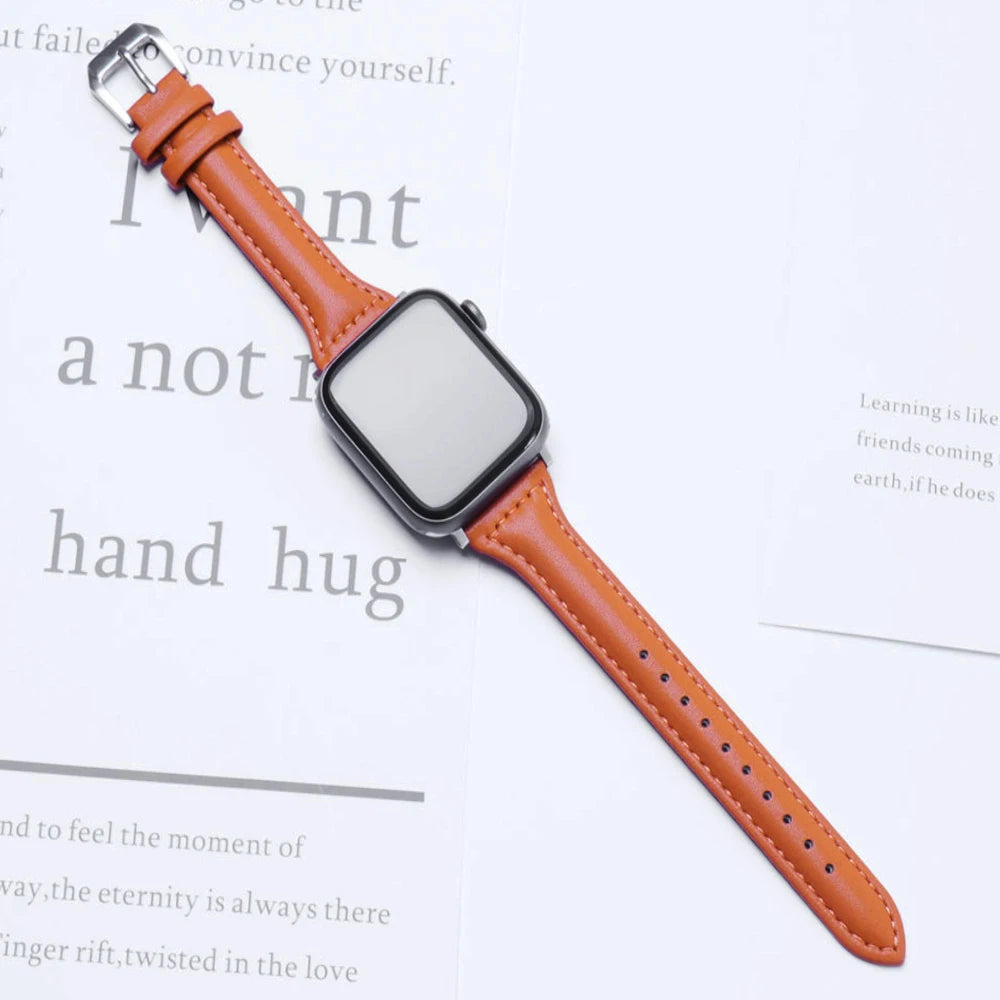 Slim Leather Loop for Apple Watch band 44mm 45mm 41mm 40mm 38mm Strap Women bracelet iWatch series 7 8 9 6 5 4 3 SE Ultra 2 49mm