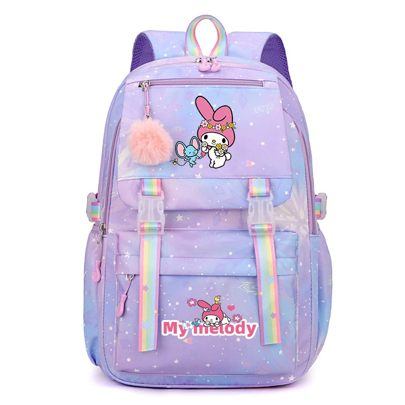 Kuromi & Cinnamoroll Large Capacity Backpack, Lightweight Cute Daypack, Cartoon Schoolbag, Girl Casual Travel Commute Knapsack