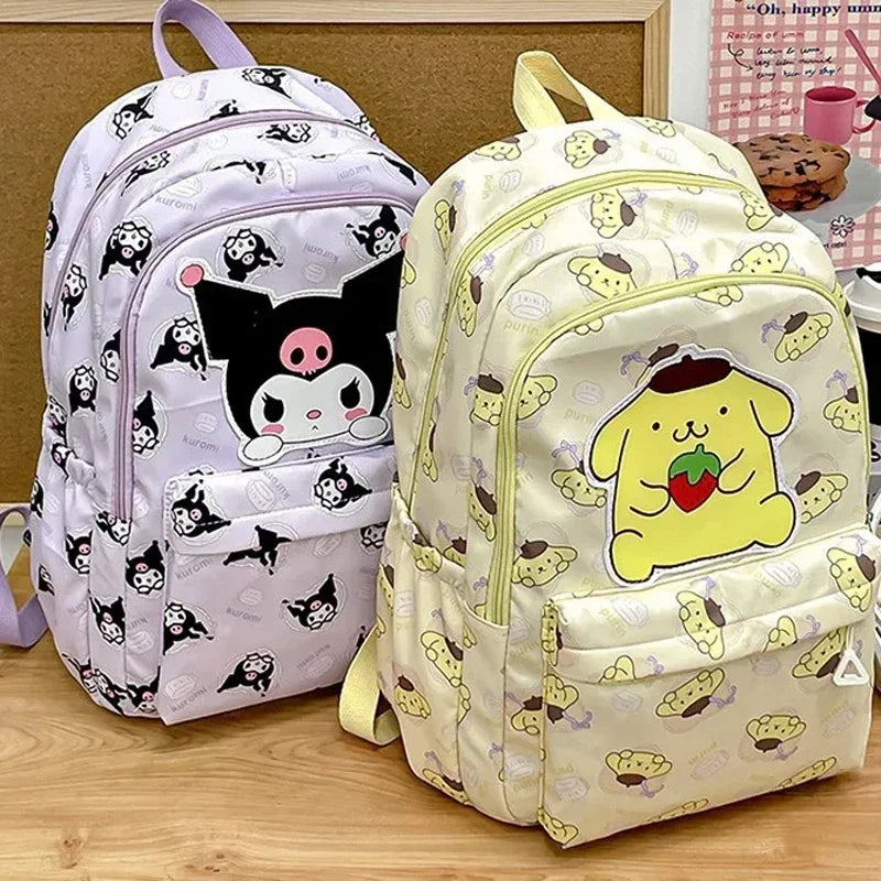 Sanrio School Bag Cute Kuromi Melody Cinnamoroll Large Capacity Backpack Boys Girls Cartoon Hello Kitty Kawaii Canvas Schoolbag