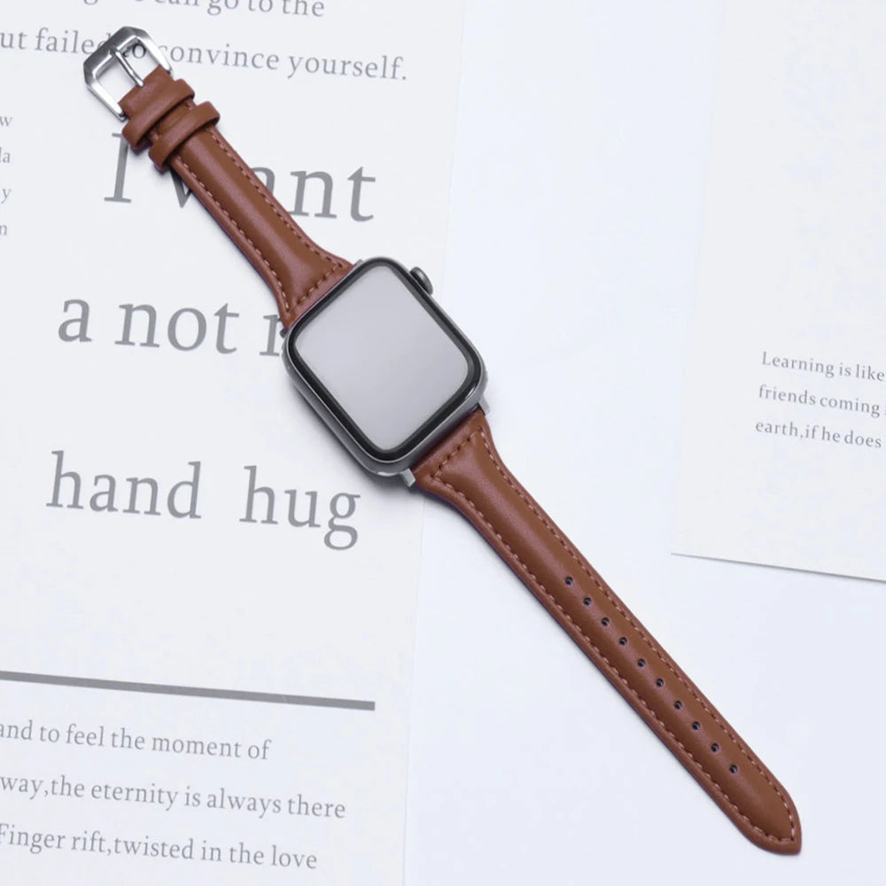 Slim Leather Loop for Apple Watch band 44mm 45mm 41mm 40mm 38mm Strap Women bracelet iWatch series 7 8 9 6 5 4 3 SE Ultra 2 49mm