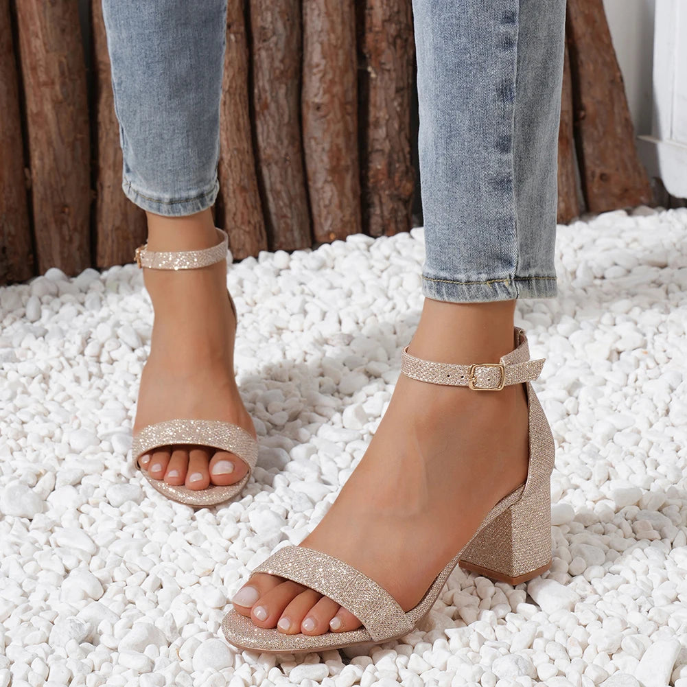 High Heeled Sandals Comfortable Ankle Strap Sandals Low Block Dress Pumps Elegant Open Toe Sandals for Outdoor Travel