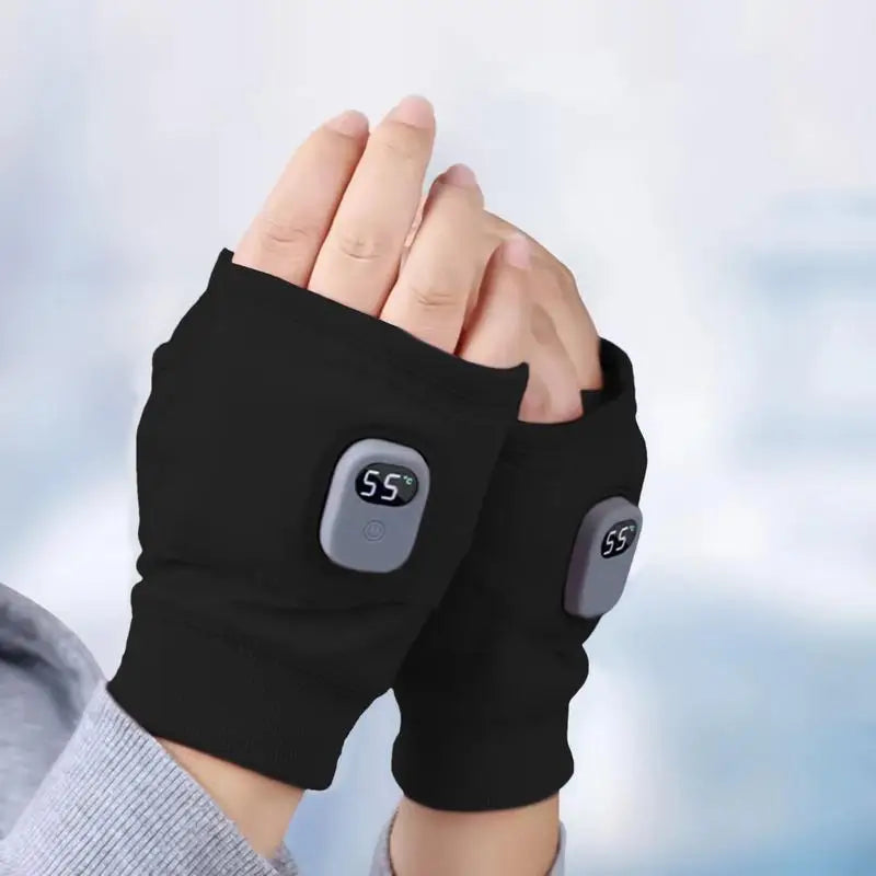 1Pair Unisex USB Electric Heating Winter Outdoor Heated Gloves Half Finger Touchscreen Warmer Mitten for Outdoor Hiking