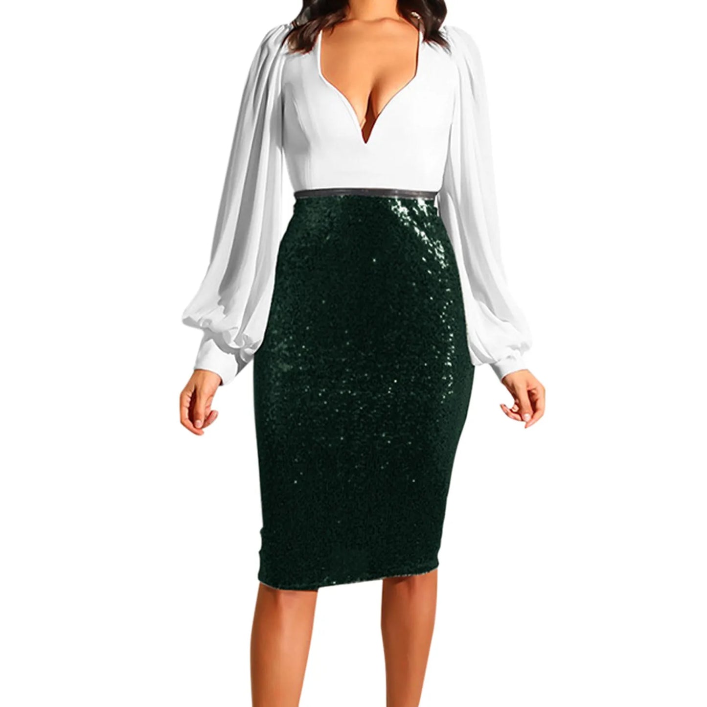 Women's Elegant Skirt Ladies Solid Color Sequins Sparkle Fashion High Waist Slimming Wrap Hip Cocktail Party Half Body Skirt