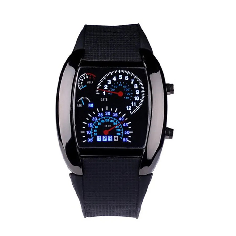 Fashion Aviation Turbo Dial Flash Led Watch Gift Mens Lady Waterproof Sports Car Meter High Quality Casual Watches Reloj Hombre