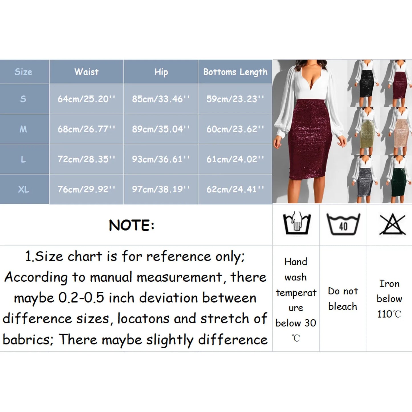 Women's Elegant Skirt Ladies Solid Color Sequins Sparkle Fashion High Waist Slimming Wrap Hip Cocktail Party Half Body Skirt