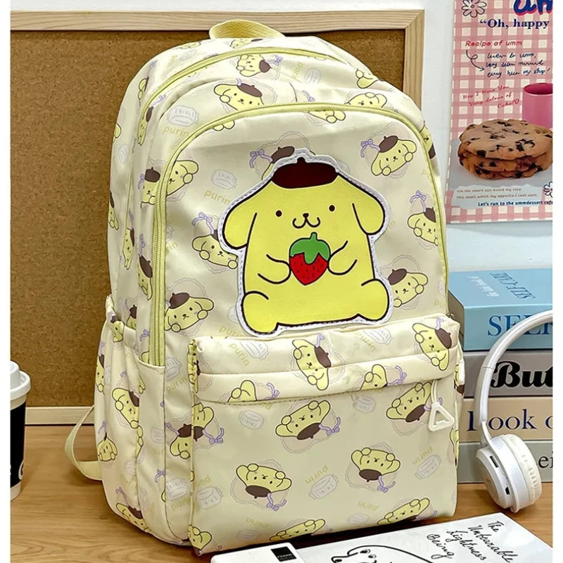 Sanrio School Bag Cute Kuromi Melody Cinnamoroll Large Capacity Backpack Boys Girls Cartoon Hello Kitty Kawaii Canvas Schoolbag