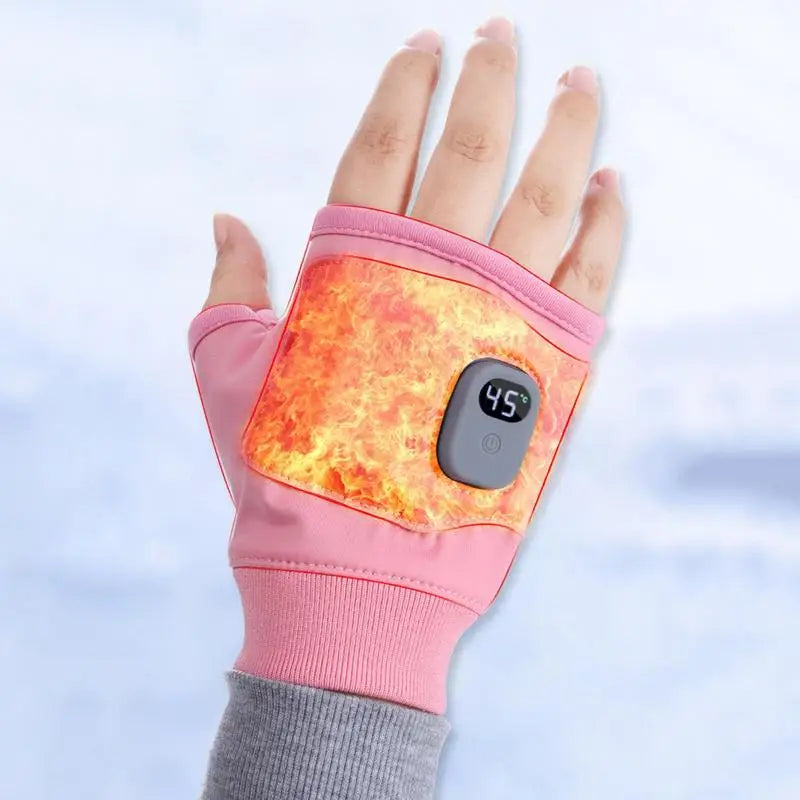 1Pair Unisex USB Electric Heating Winter Outdoor Heated Gloves Half Finger Touchscreen Warmer Mitten for Outdoor Hiking