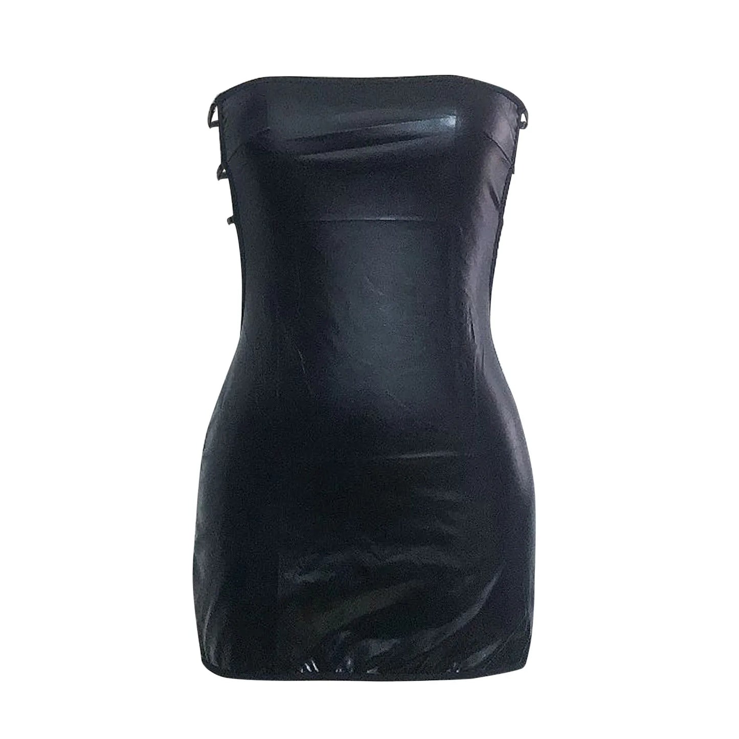 Sexy Bodycon Leather Dresses for Women Sexy Lingerie Hot Off Shoulder Strapless Short Dress Ladies Night Club Dress Robe