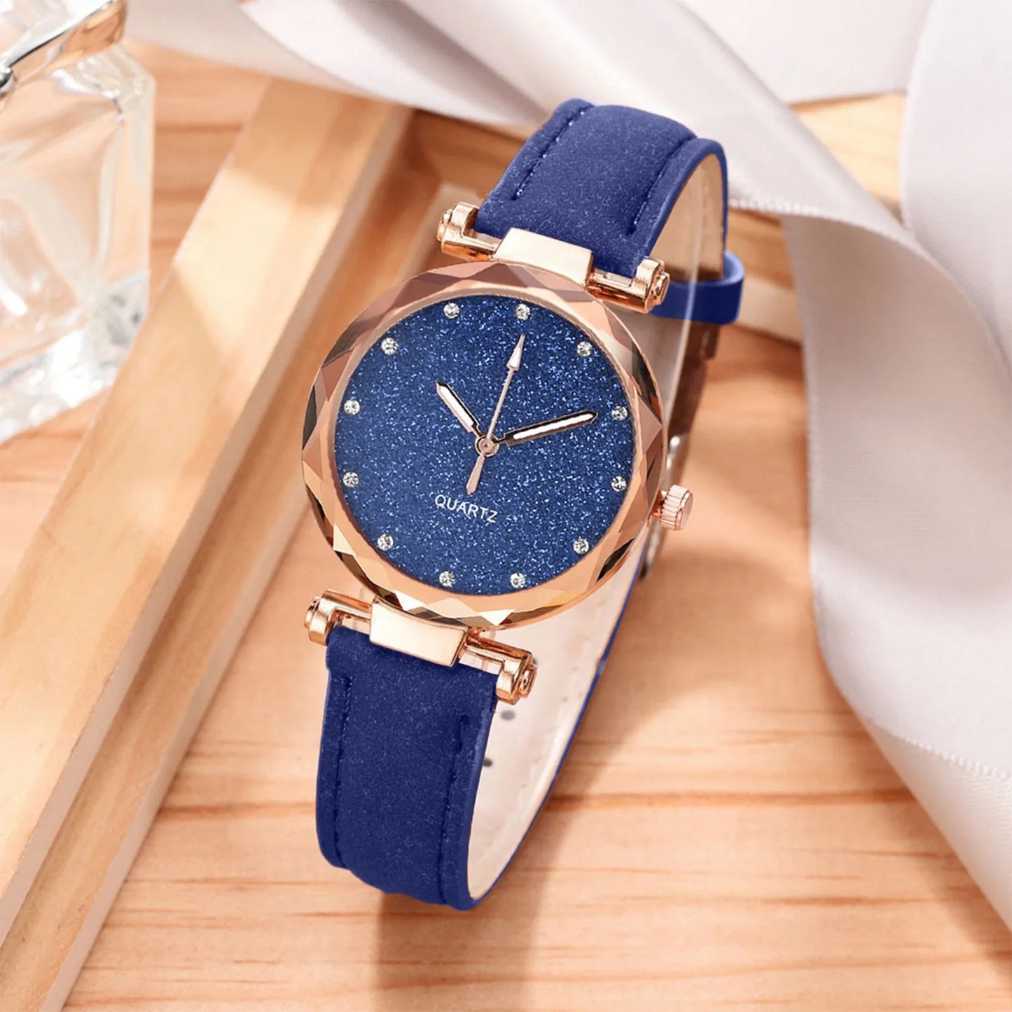 Silver Powder Diamond Face Women'S Watch Frosted Leather Strap For Women'S Casual Trend Two Piece Set Watch Stem Replacement 시계