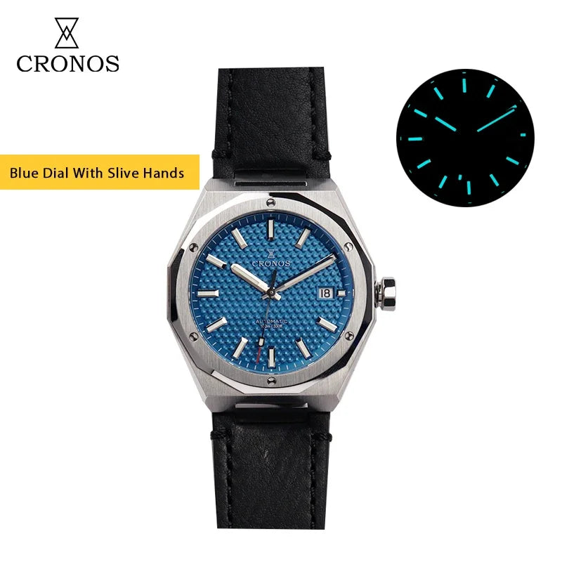 Cronos Luxury Men Watch 39mm Skyline Automatic PT5000 SW200 Wristwatches Sapphire Leather Strap 10ATM See-through Back L6028M