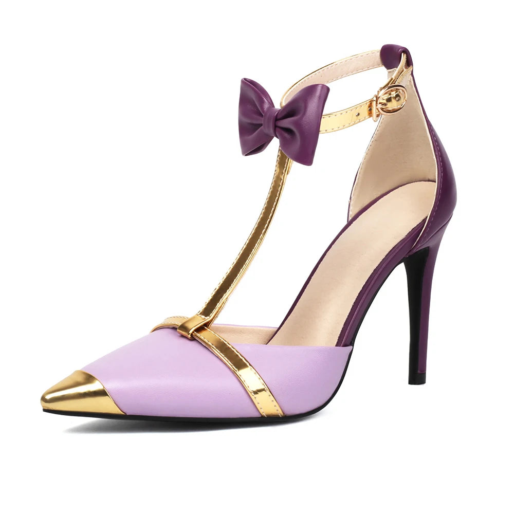 New Design Luxury Glod Purple Stilettos Pointed Toe T-strap High Heels Women Sandals Summer Party Dress Prom Shoes Pumps 2024